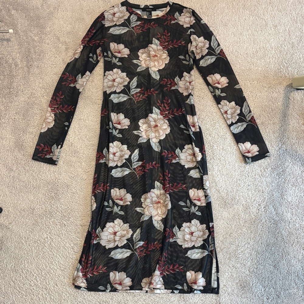 Forever 21 Black Floral Long Sleeve Dress